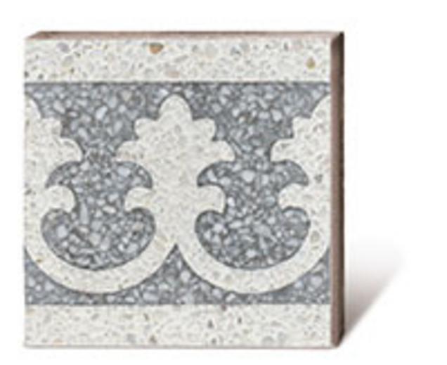 Terrazzoplatte in weiß-grau mit floralem Muster