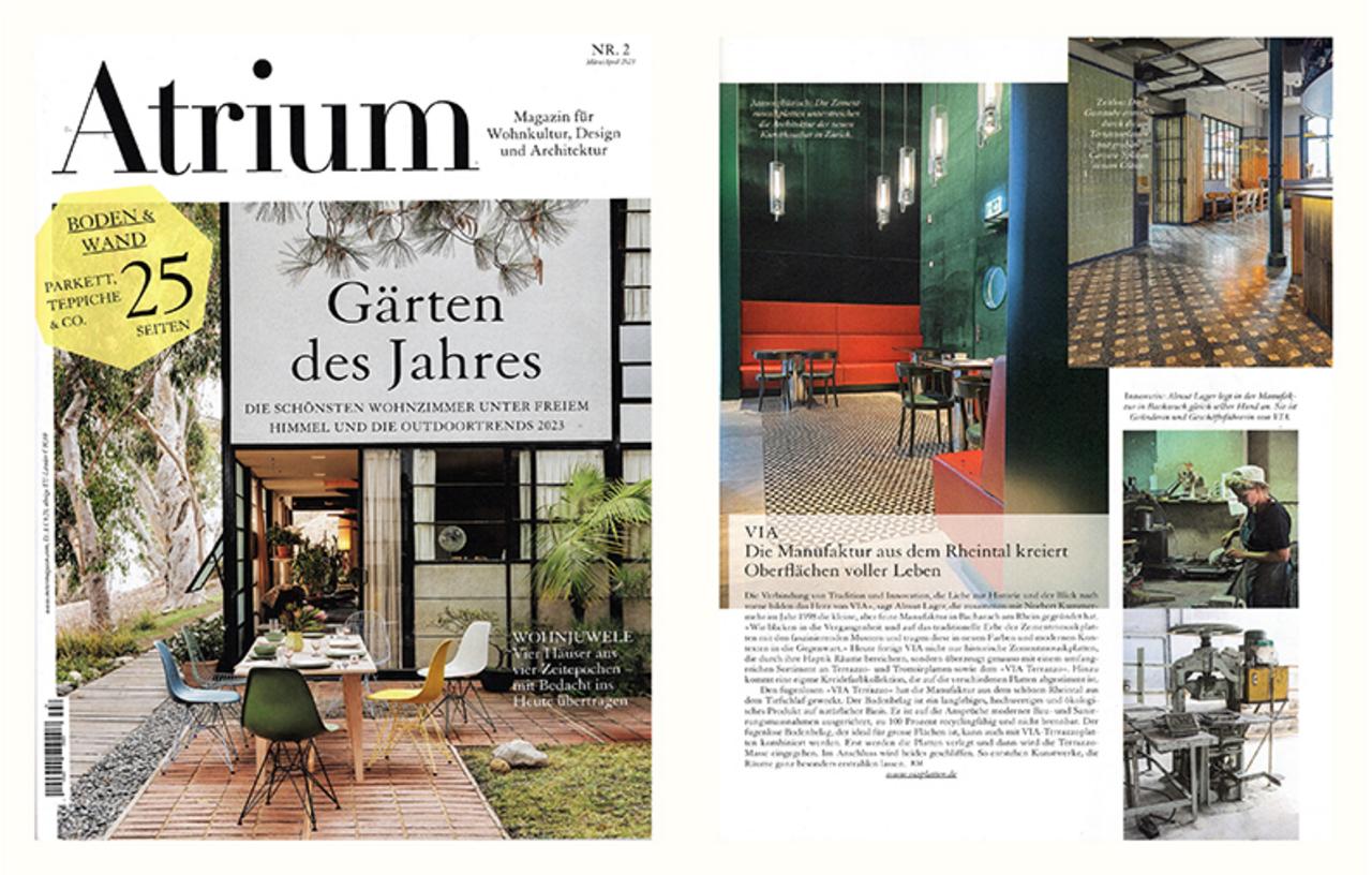 Abbildung Cover der Zeitschrift Atrium mit Bericht über VIA Produkte
