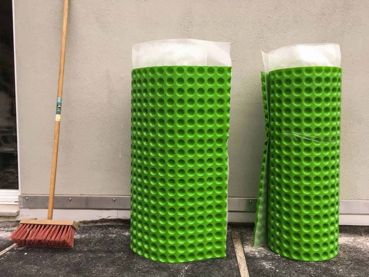 Drainage mats are rolled out  