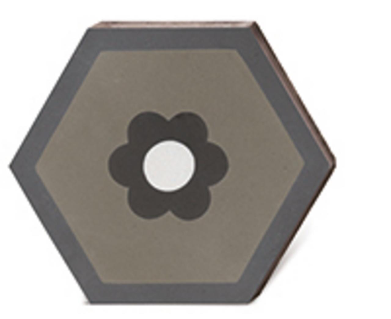 Zementmosaikplatte mit braungrauer Blumenoptik Sechseck