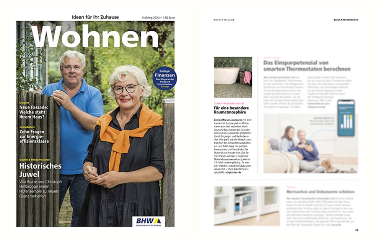 Abbildung Cover der Zeitschrift Wohnen von BHW mit einem Bericht über VIA Produkte