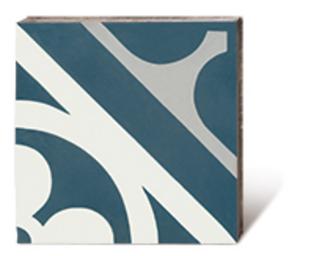 Zementmosaikplatte mit blau-grauem großflächigem Muster