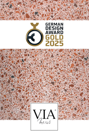 Terrazzomischung mit Ziegelsplitt und Logo German Design Award 