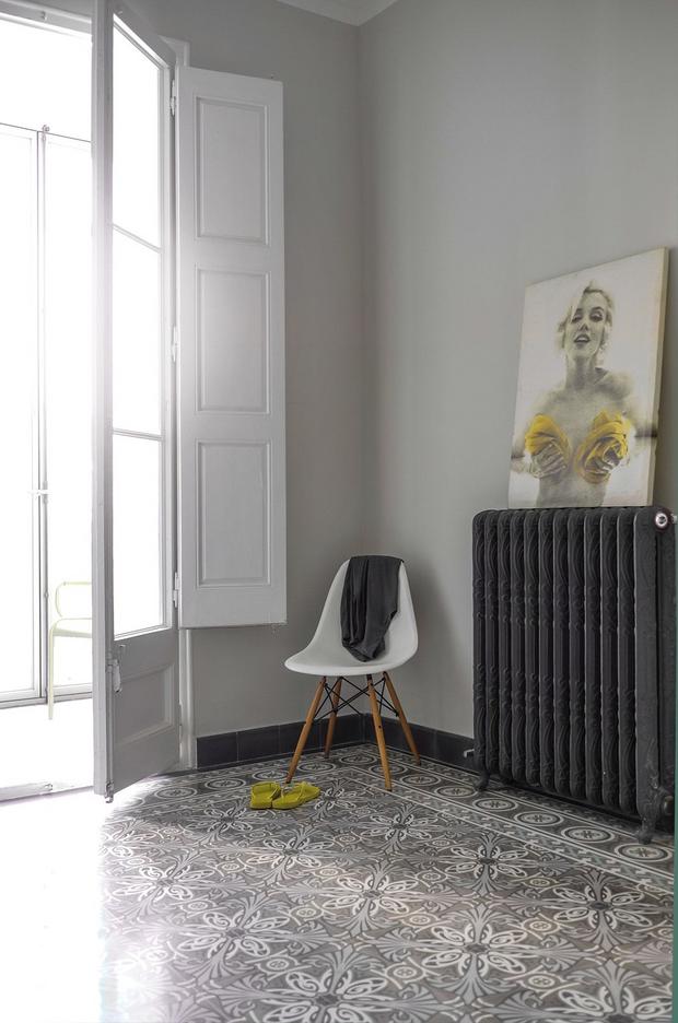 Zementfliesen in Schlafzimmer 