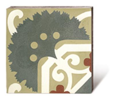 Produktbild Zementmosaikplatte Eckplatte historisches Muster in hellen Tönen