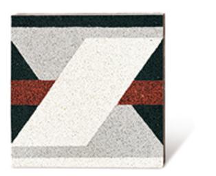 gemusterte Randplatte Randfliese Terrazzoplatte fein schwarz hellgrau weiss rot